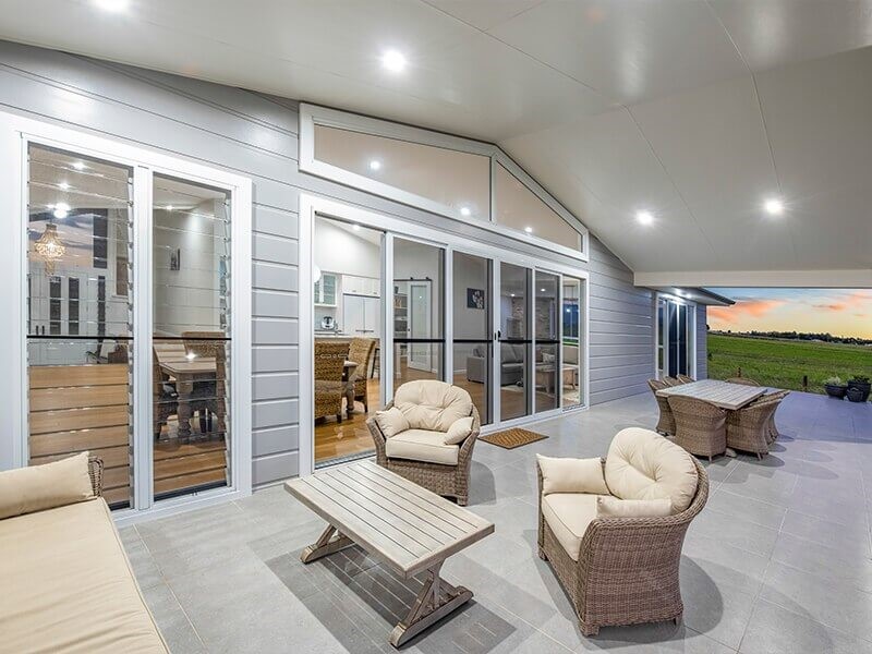 Custom built patio at dusk