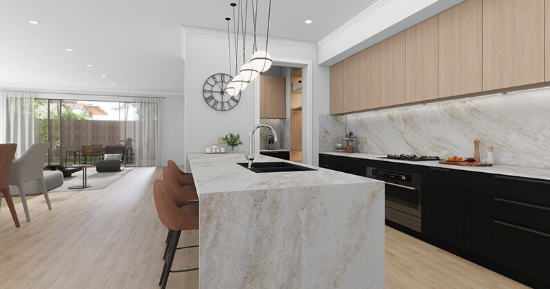 Kitchen sialdn with waterfall edge design